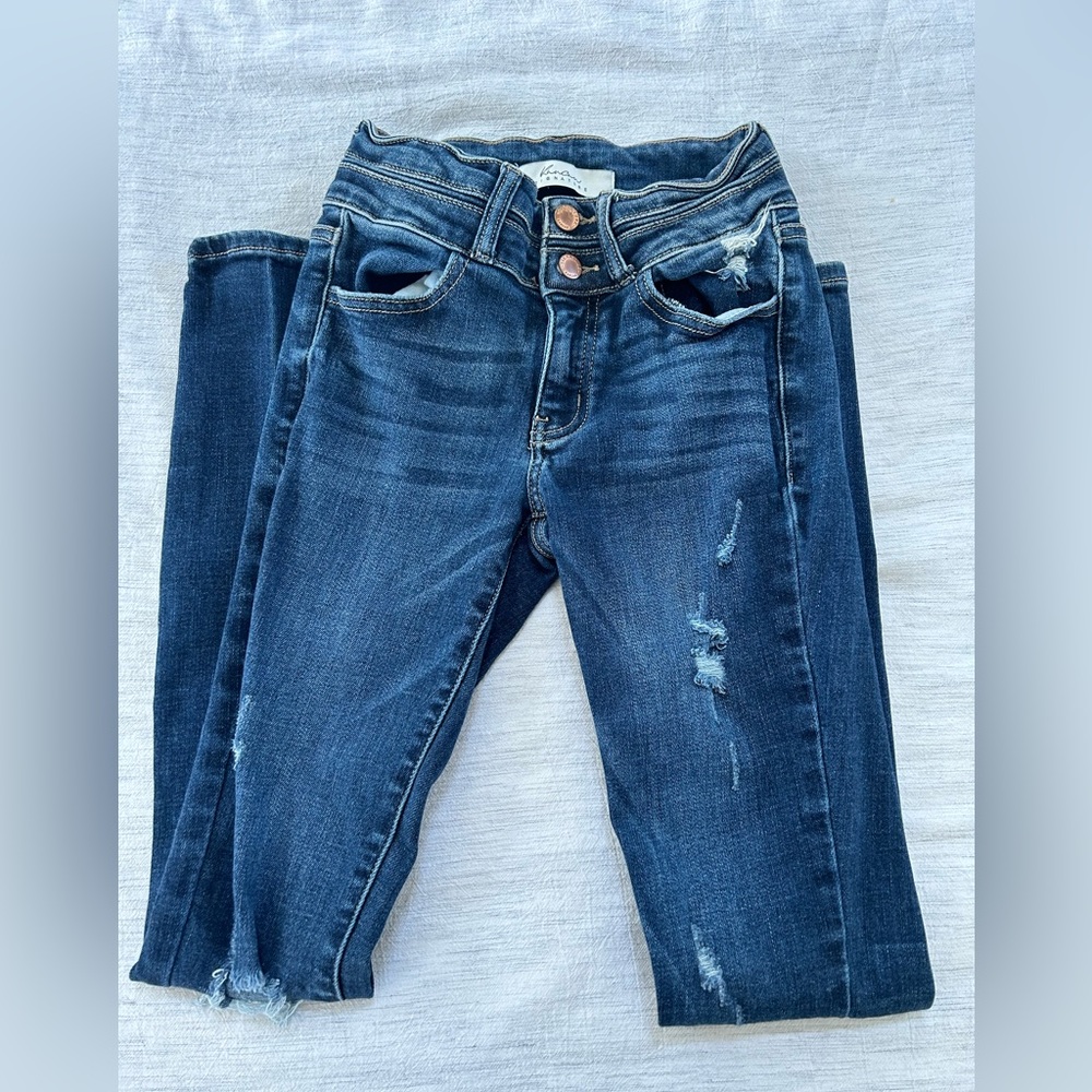 KanCan Destroyed Dark Wash Skinny Jeans
